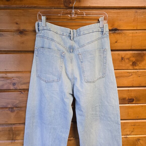 Zara Curved Leg High Rise Full Length Baggy Wide Leg Jeans Light Wash Size 6 - Picture 7 of 9